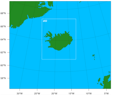 WRF Domain setup for the daily Iceland run